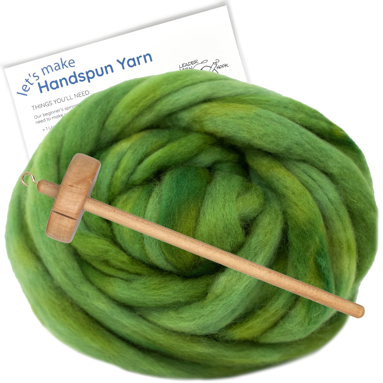 LEARN TO SPIN - Beginner's Spinning Kit with Hand Dyed BFL Roving, Drop Spindle & Printed Instructions w/ Video. Many Colors.